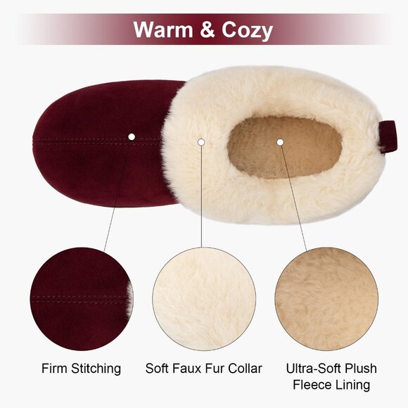 Women's Burgundy Warm Winter Velvet Fuzzy Collar House Slippers Bootie Shoes - Picture 4 of 6